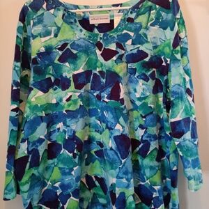 Alfred Dunner Abstract Blue and Green Women's Top